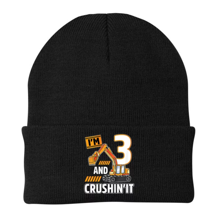 Kids 3 Year Old Vehicles Construction Excavator Birthday 3rd Knit Cap Winter Beanie