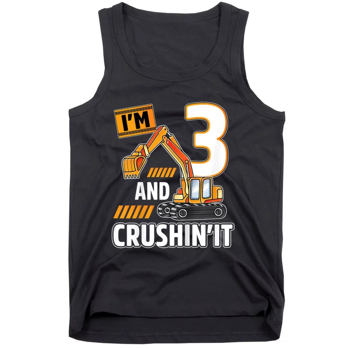 Kids 3 Year Old Vehicles Construction Excavator Birthday 3rd Tank Top