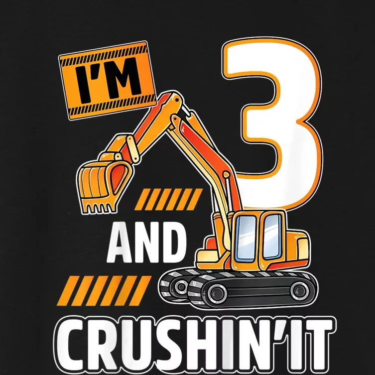 Kids 3 Year Old Vehicles Construction Excavator Birthday 3rd Women's Crop Top Tee