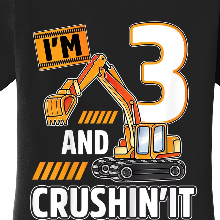 Kids 3 Year Old Vehicles Construction Excavator Birthday 3rd Women's T-Shirt