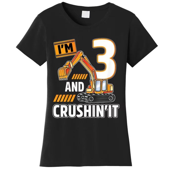 Kids 3 Year Old Vehicles Construction Excavator Birthday 3rd Women's T-Shirt