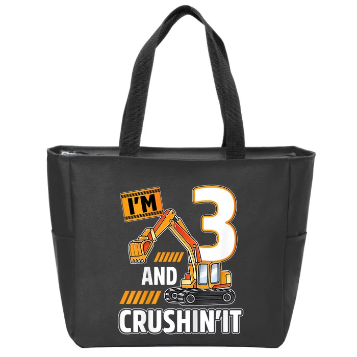 Kids 3 Year Old Vehicles Construction Excavator Birthday 3rd Zip Tote Bag