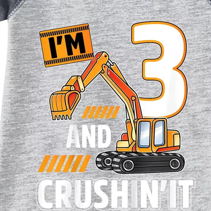 Kids 3 Year Old Vehicles Construction Excavator Birthday 3rd Infant Baby Jersey Bodysuit