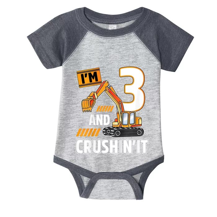 Kids 3 Year Old Vehicles Construction Excavator Birthday 3rd Infant Baby Jersey Bodysuit