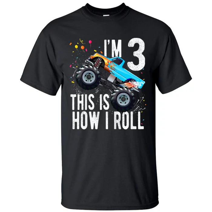 Kids 3 Year Old 3rd Birthday Boy Monster Truck Car Tall T-Shirt