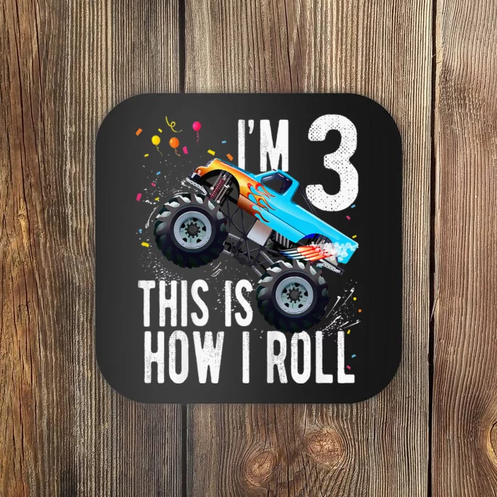 Kids 3 Year Old 3rd Birthday Boy Monster Truck Car Coaster