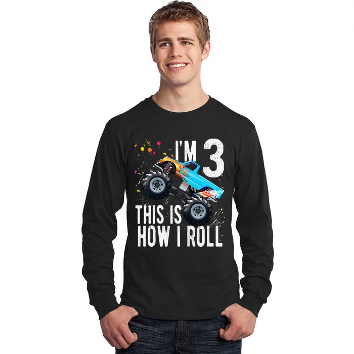 Kids 3 Year Old 3rd Birthday Boy Monster Truck Car Tall Long Sleeve T-Shirt