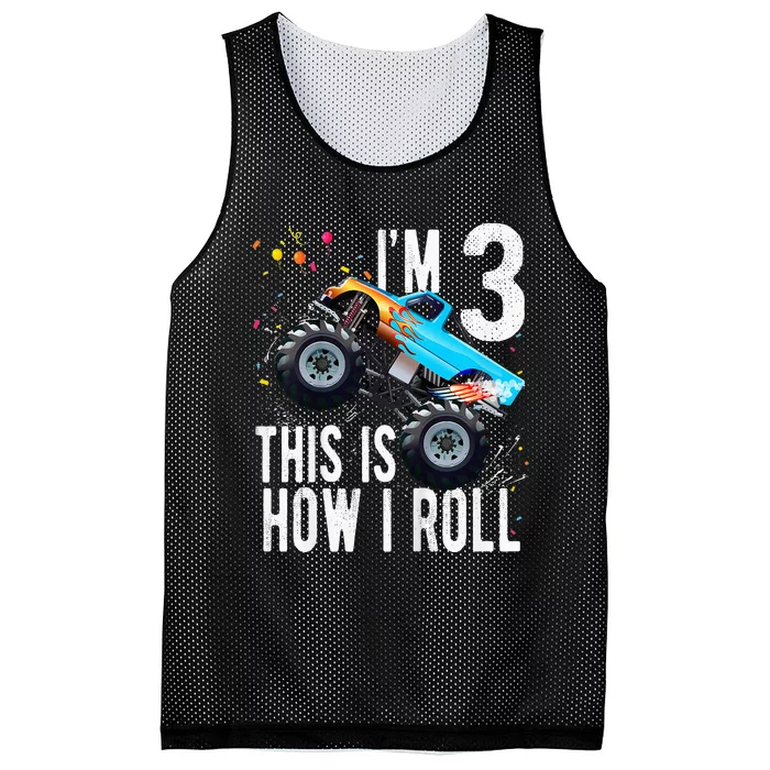 Kids 3 Year Old 3rd Birthday Boy Monster Truck Car Mesh Reversible Basketball Jersey Tank