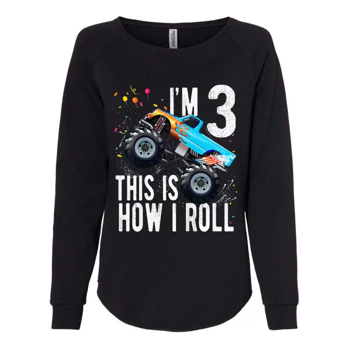 Kids 3 Year Old 3rd Birthday Boy Monster Truck Car Womens California Wash Sweatshirt