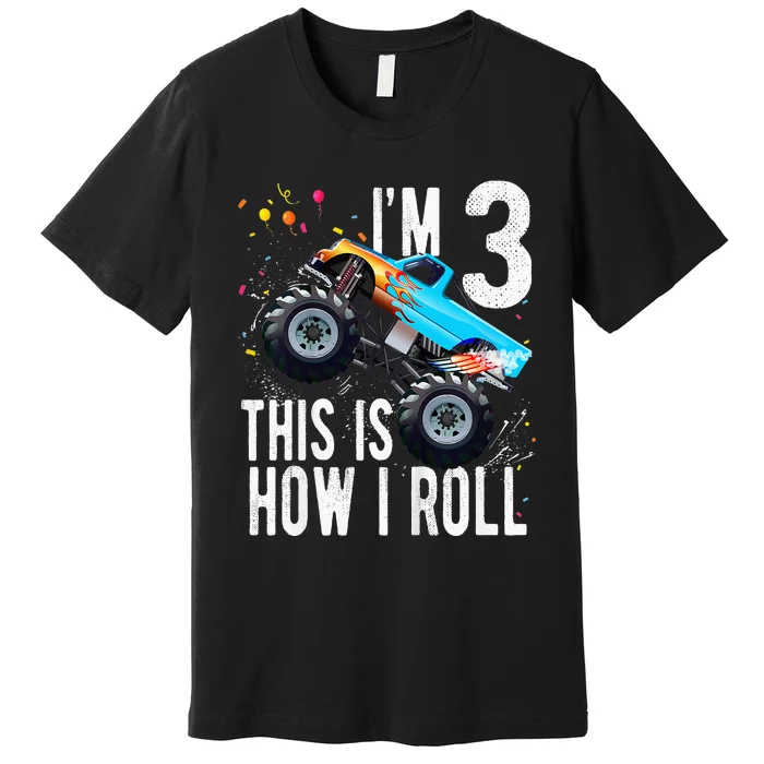 Kids 3 Year Old 3rd Birthday Boy Monster Truck Car Premium T-Shirt