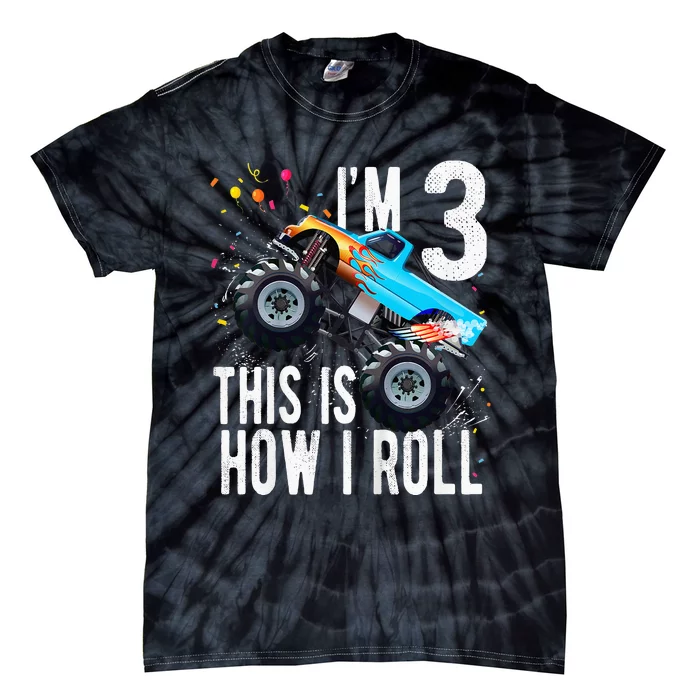 Kids 3 Year Old 3rd Birthday Boy Monster Truck Car Tie-Dye T-Shirt