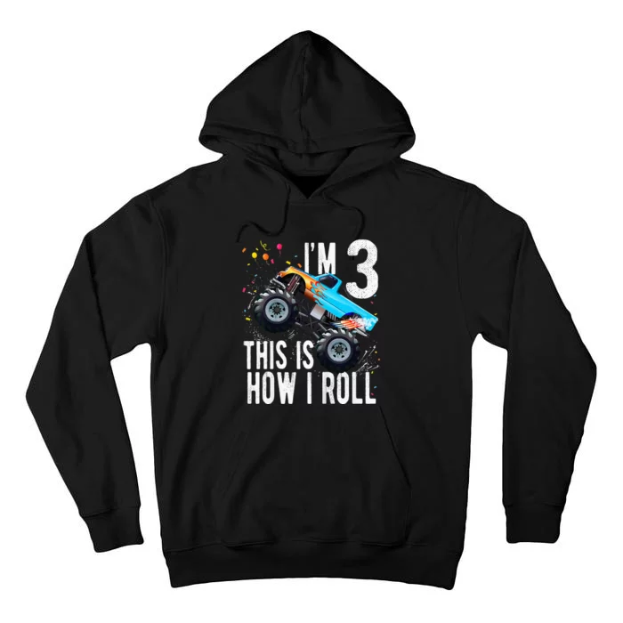 Kids 3 Year Old 3rd Birthday Boy Monster Truck Car Tall Hoodie