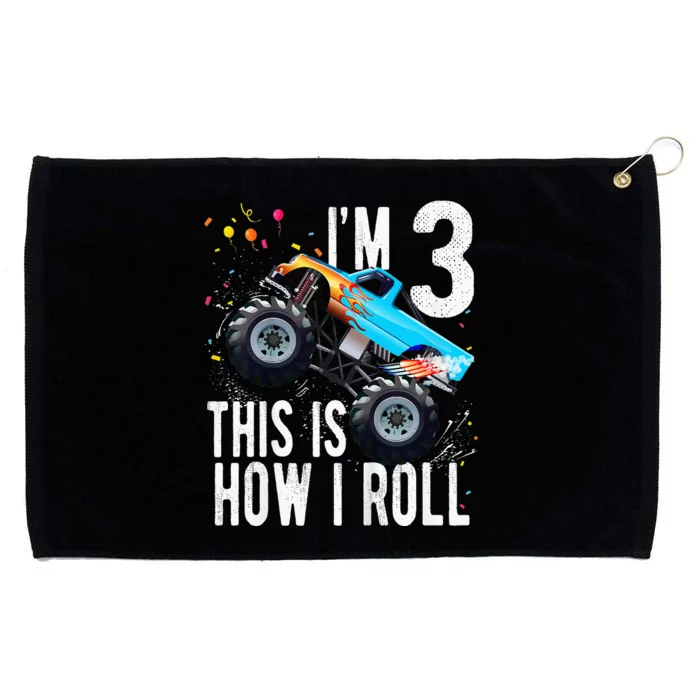 Kids 3 Year Old 3rd Birthday Boy Monster Truck Car Grommeted Golf Towel