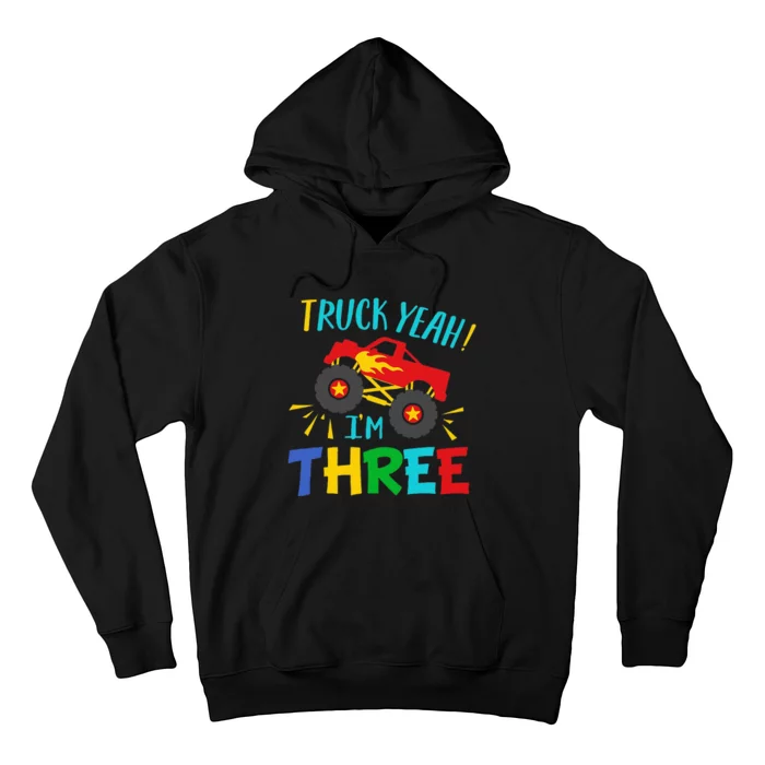 Kids 3 Years Old Birthday Gift Truck Yeah Im Three Funny Hoodie