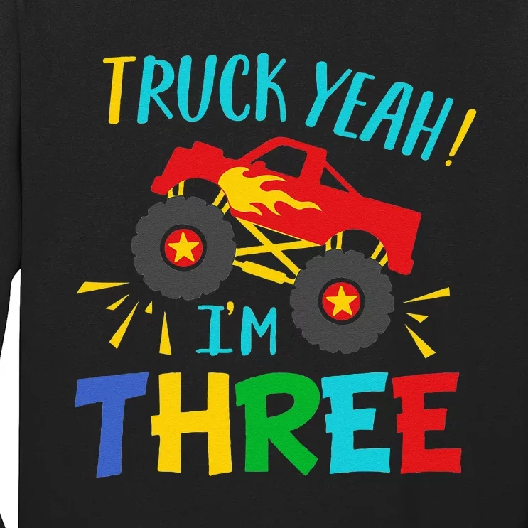 Kids 3 Years Old Birthday Gift Truck Yeah Im Three Funny Long Sleeve Shirt