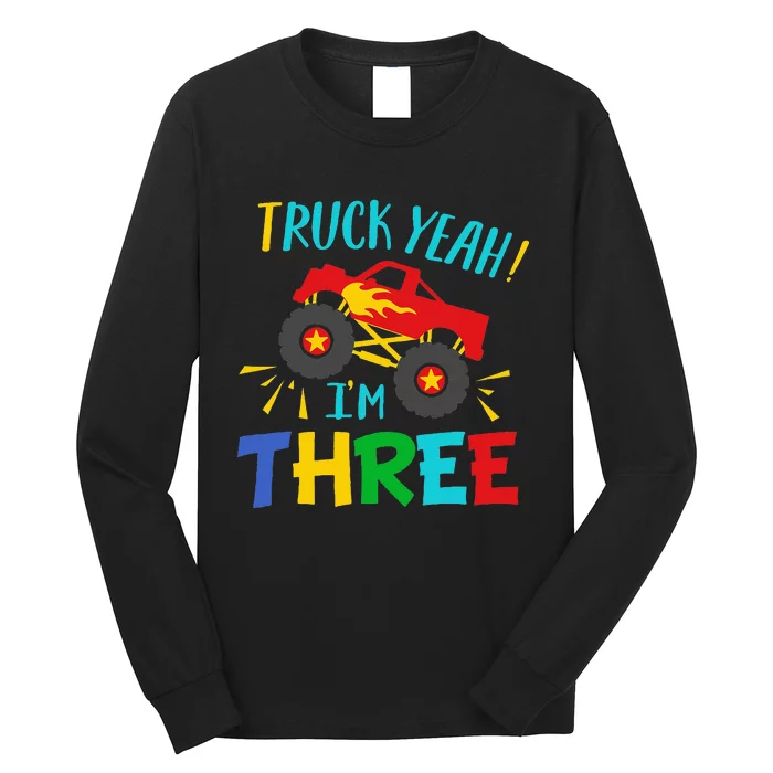 Kids 3 Years Old Birthday Gift Truck Yeah Im Three Funny Long Sleeve Shirt