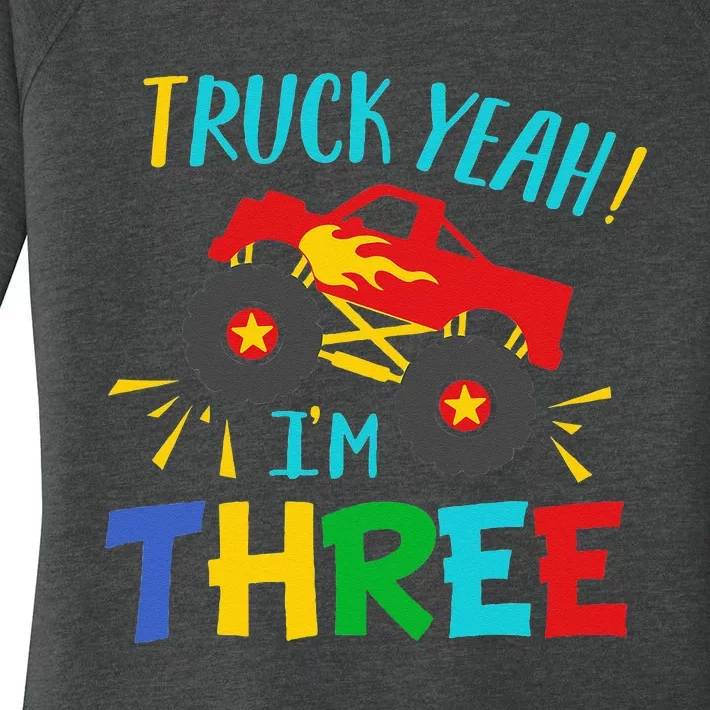 Kids 3 Years Old Birthday Gift Truck Yeah Im Three Funny Women's Perfect Tri Tunic Long Sleeve Shirt