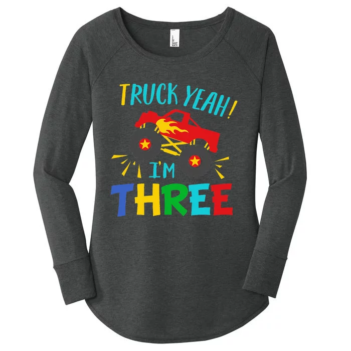 Kids 3 Years Old Birthday Gift Truck Yeah Im Three Funny Women's Perfect Tri Tunic Long Sleeve Shirt