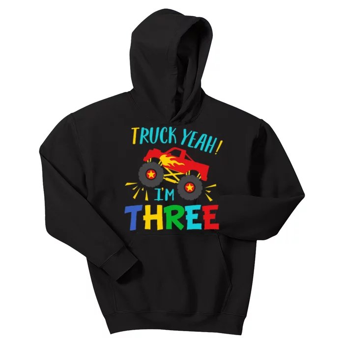 Kids 3 Years Old Birthday Gift Truck Yeah Im Three Funny Kids Hoodie