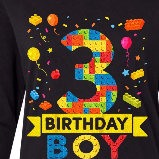 Kids 3 Year Old Building Blocks 3rd Birthday Boy Womens Cotton Relaxed Long Sleeve T-Shirt