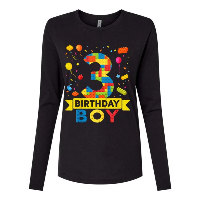 Kids 3 Year Old Building Blocks 3rd Birthday Boy Womens Cotton Relaxed Long Sleeve T-Shirt