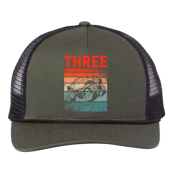 Kids 3 Year Old 3rd Birthday Monster Truck Retro Rope Trucker Hat Cap