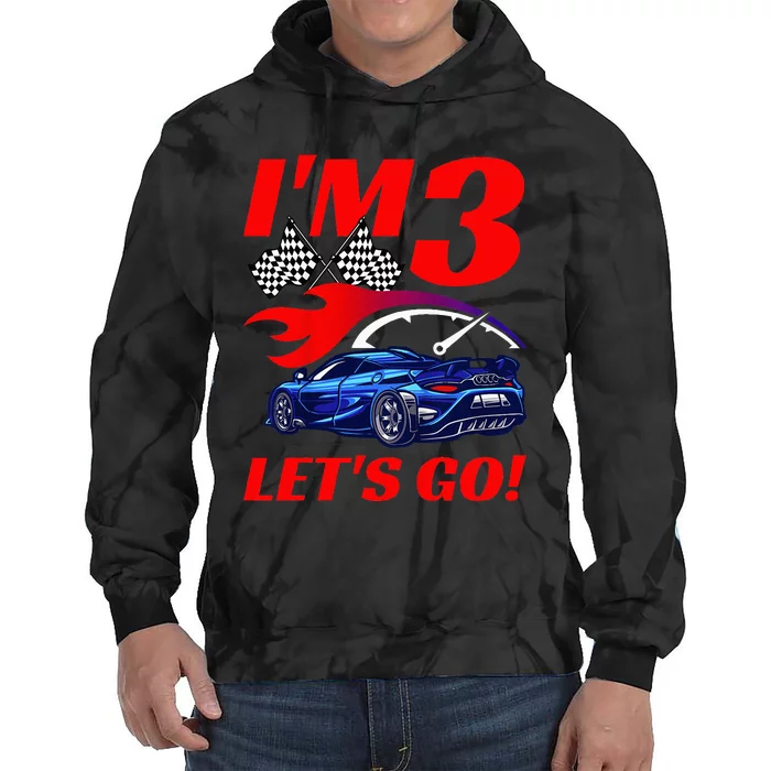 Kids 3 Year Old 3rd Racing Racecar Birthday Party Tie Dye Hoodie