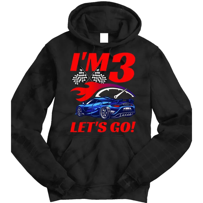 Kids 3 Year Old 3rd Racing Racecar Birthday Party Tie Dye Hoodie