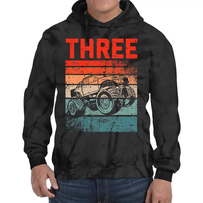 Kids 3 Year Old 3rd Birthday Monster Truck Tie Dye Hoodie