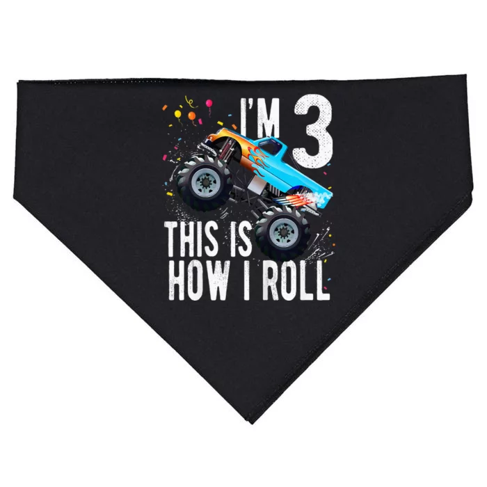 Kids 3 Year Old 3rd Birthday Boy Monster Truck Car USA-Made Doggie Bandana