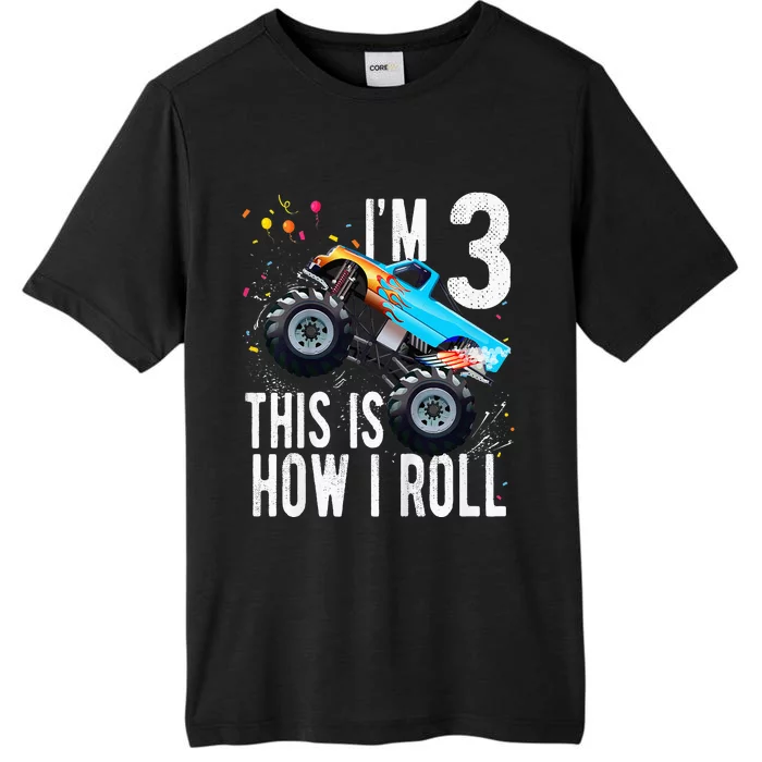 Kids 3 Year Old 3rd Birthday Boy Monster Truck Car ChromaSoft Performance T-Shirt