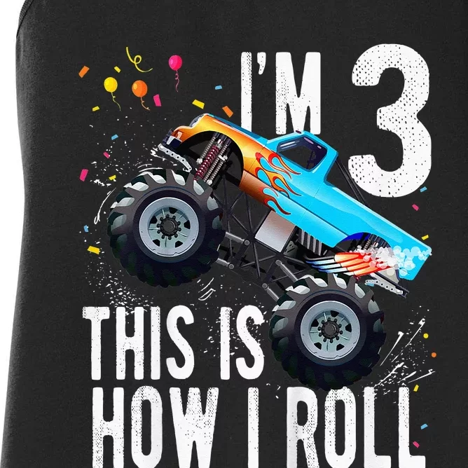 Kids 3 Year Old 3rd Birthday Boy Monster Truck Car Women's Racerback Tank