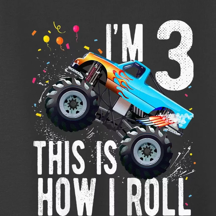 Kids 3 Year Old 3rd Birthday Boy Monster Truck Car Toddler T-Shirt