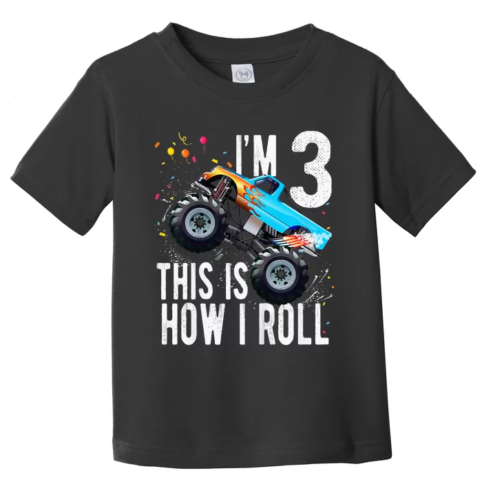 Kids 3 Year Old 3rd Birthday Boy Monster Truck Car Toddler T-Shirt