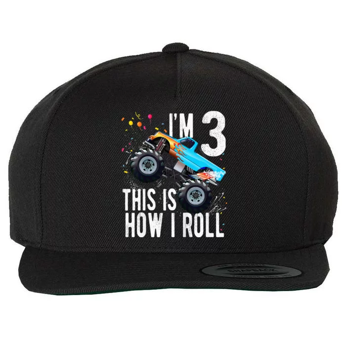 Kids 3 Year Old 3rd Birthday Boy Monster Truck Car Wool Snapback Cap