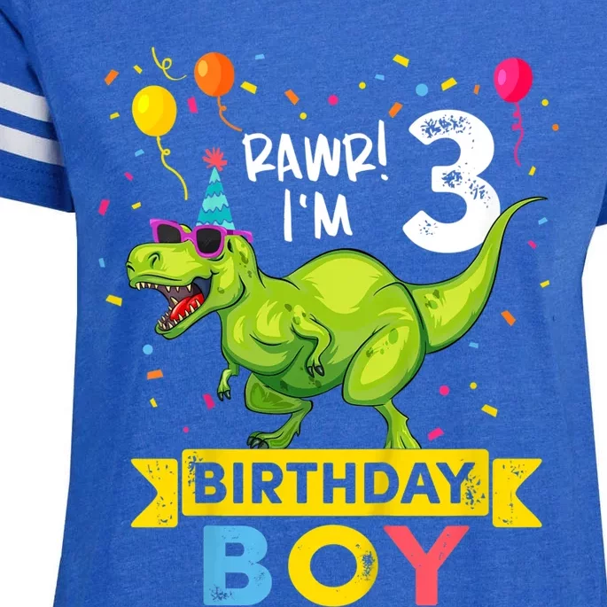 Kids 3 Year Old 3rd Birthday Boy T Rex Dinosaur Enza Ladies Jersey Football T-Shirt