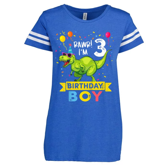 Kids 3 Year Old 3rd Birthday Boy T Rex Dinosaur Enza Ladies Jersey Football T-Shirt