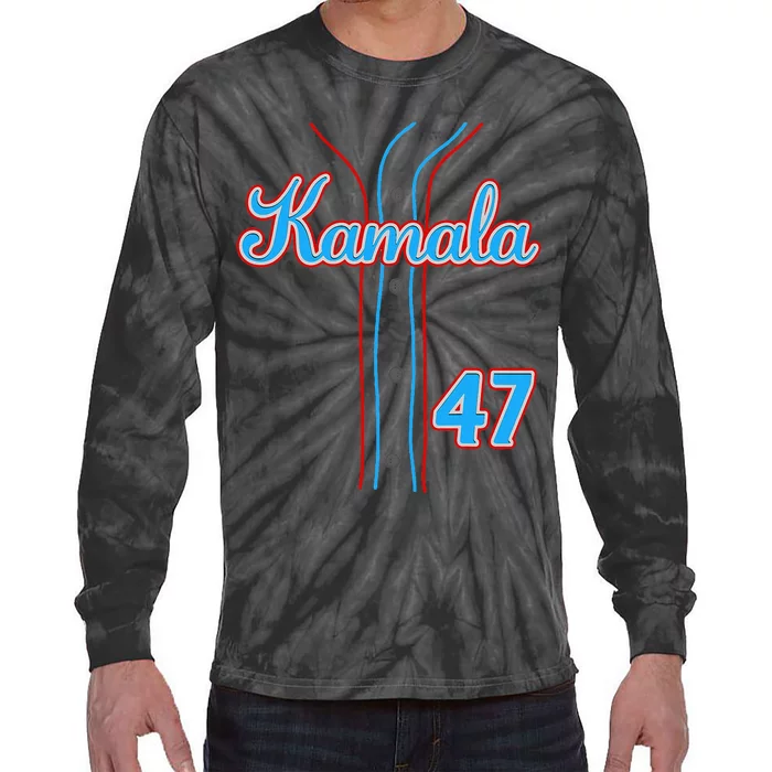 Kamala 47 Baseball Jersey Team Madam President Halloween Tie-Dye Long Sleeve Shirt