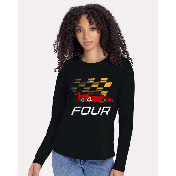 Kids 4th Birthday Race Car I Funny Four Years Old Boys Womens Cotton Relaxed Long Sleeve T-Shirt