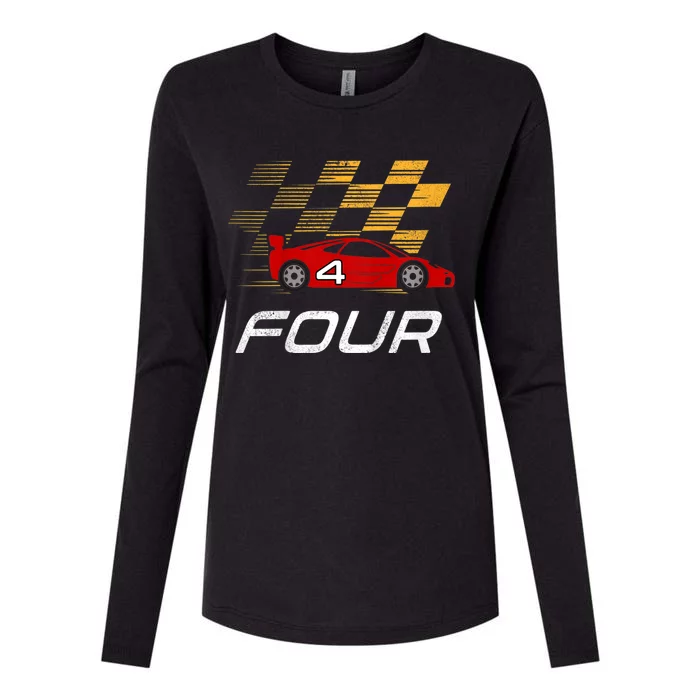 Kids 4th Birthday Race Car I Funny Four Years Old Boys Womens Cotton Relaxed Long Sleeve T-Shirt