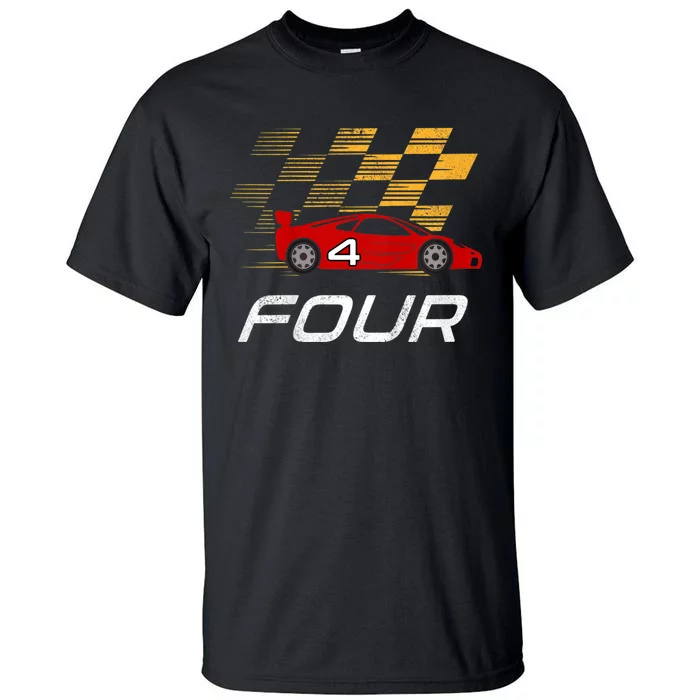 Kids 4th Birthday Race Car I Funny Four Years Old Boys Tall T-Shirt