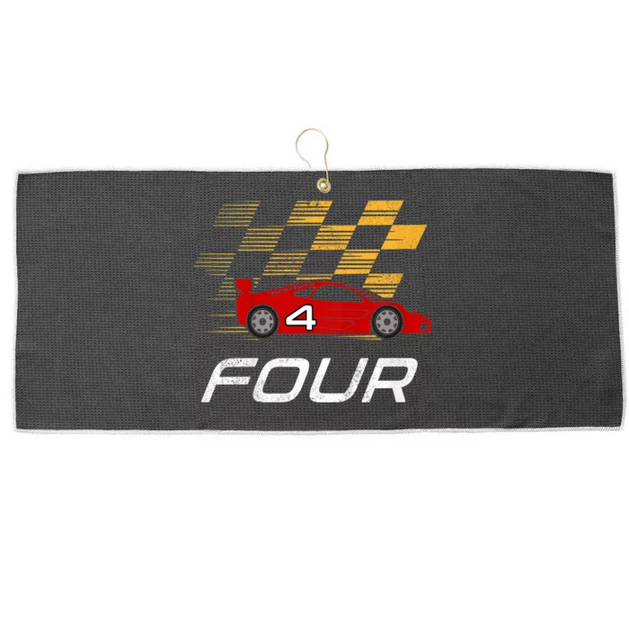 Kids 4th Birthday Race Car I Funny Four Years Old Boys Large Microfiber Waffle Golf Towel