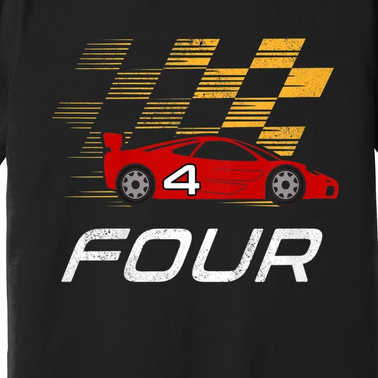 Kids 4th Birthday Race Car I Funny Four Years Old Boys Premium T-Shirt