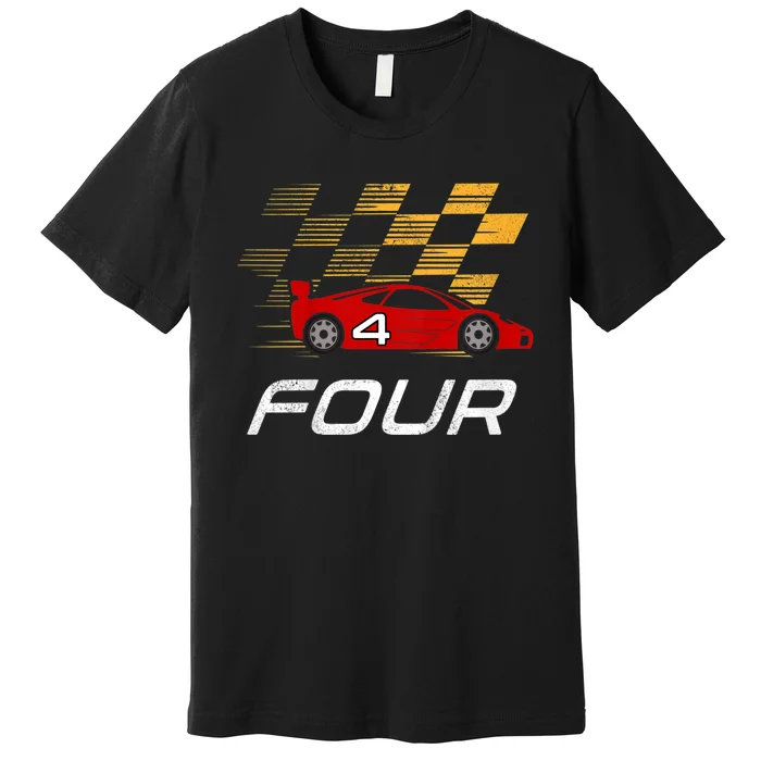 Kids 4th Birthday Race Car I Funny Four Years Old Boys Premium T-Shirt