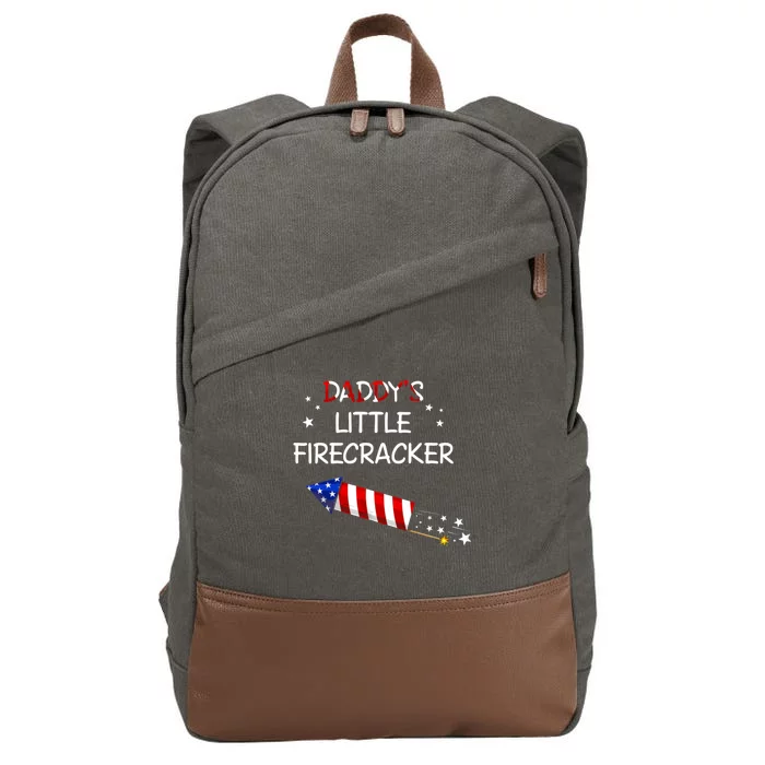 Kids 4th Of July Daddys Little Firecracker Funny Gift Cotton Canvas Backpack