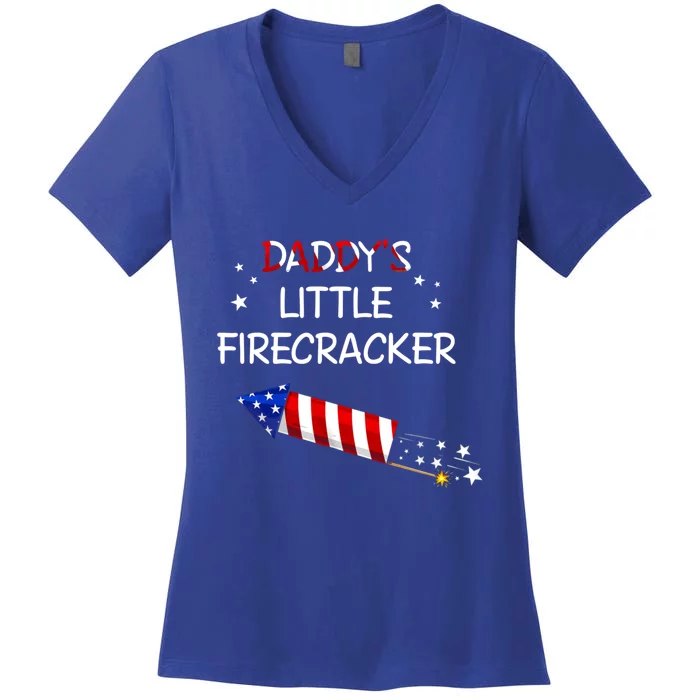 Kids 4th Of July Daddys Little Firecracker Funny Gift Women's V-Neck T-Shirt