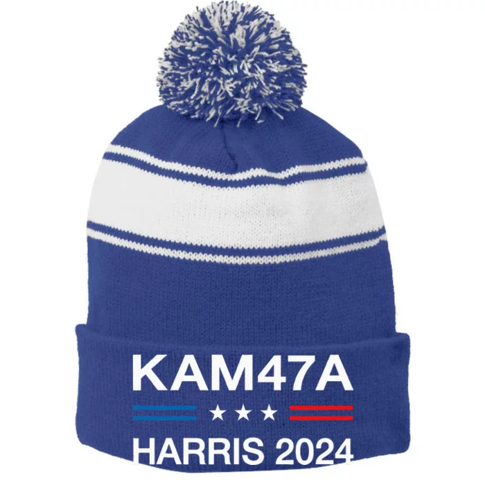 Kamala 47th President 2024 Stripe Pom Pom Beanie