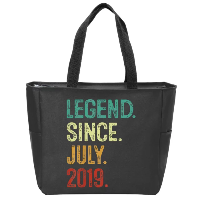 Kids 4 Years Old Legend Since July 2019 4th Birthday Zip Tote Bag