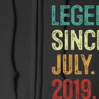 Kids 4 Years Old Legend Since July 2019 4th Birthday Full Zip Hoodie