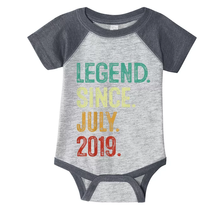 Kids 4 Years Old Legend Since July 2019 4th Birthday Infant Baby Jersey Bodysuit